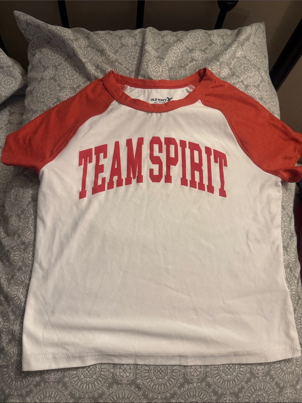 Old Navy White and Red 'Team Spirit' Raglan Tee